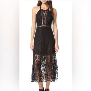 Free People Black Anastasia Lace Dress Halter V Neck Maxi Size 2 Small